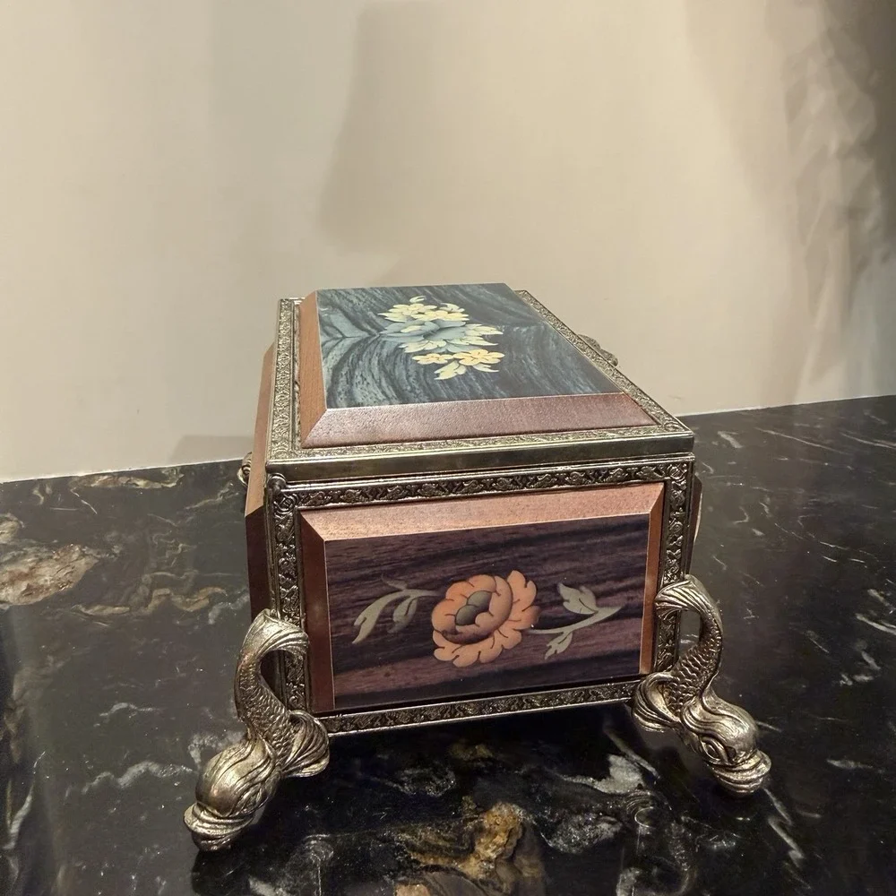 Reuge Swiss Musical Movement Japanese Wooden Koi Fish Musical Jewelry Box